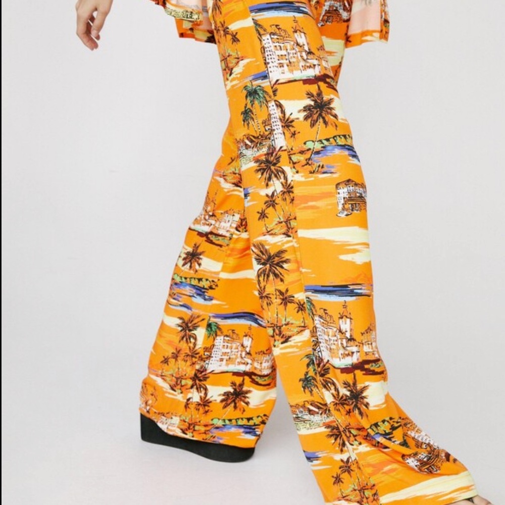 Nasty Gal Tropical Landscape Wide Leg Trousers